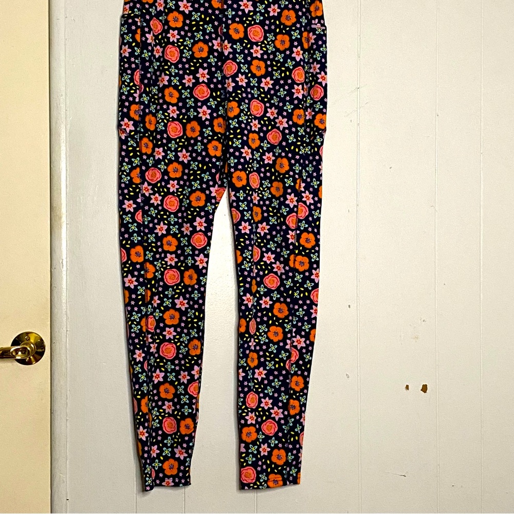 NWOT POP Fit Navy w/Pink and Orange Flowers Harlow Leggings 2X athletic, Daisies
